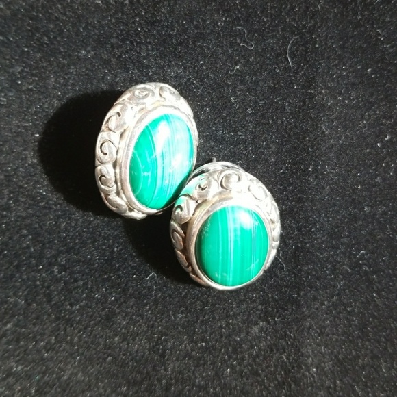 Sterling Malachite earrings - Picture 1 of 6